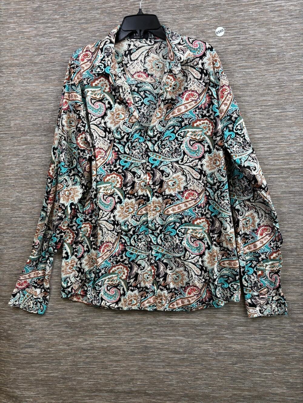SSLR Button Up Paisley Shirt Mens XXL Black Multi Long Sleeve Casual Party